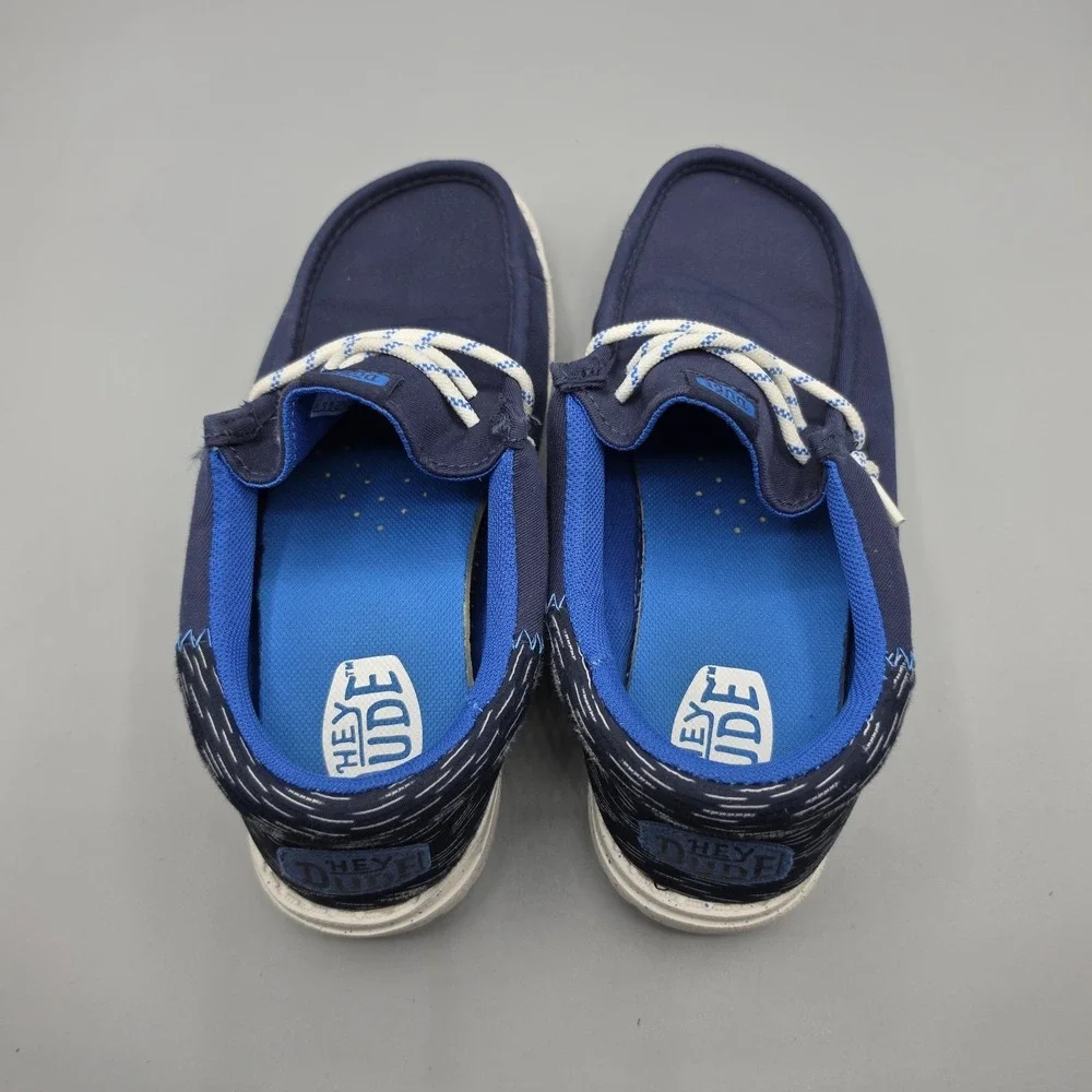 Hey Dude Wally Shoes Boys 3 Navy Blue Funky Jersey‎ Jacquard Slip On Lightweight
